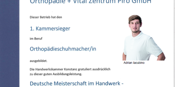 Urkunde 1. Kammersieger im Beruf Orthopädieschuhtechnik
